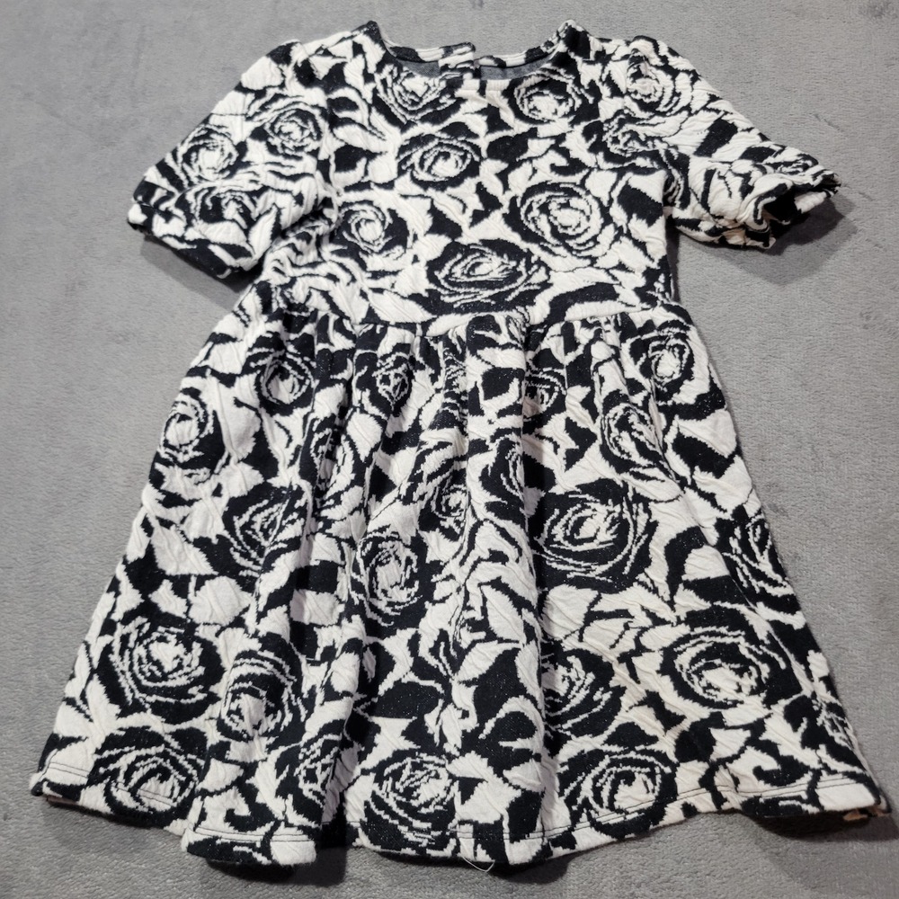 Crazy 8 Girls Dress 4T Black White Floral Rose Jacquard Fit Flare Party